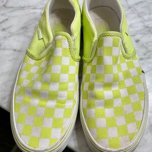 Vans Neon Lime Green Checkered Slip-On Sneakers W 8